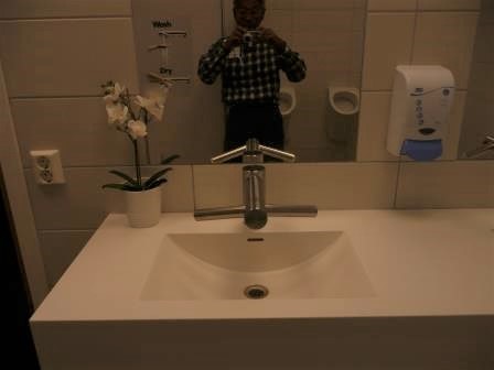 10:20　エバネス空港　トイレの洗面台　蛇口のハの字の部分が手を乾かす送風機