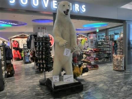 12:40　オスロ空港　一緒に写真を撮ろうとする人がいる白熊