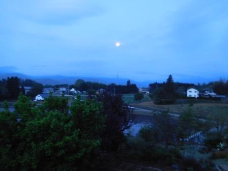 朝4時半、日の出前の白い月