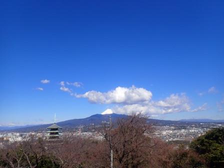 10:25　香陵台の平和祈願の五重塔の向こうに富士山