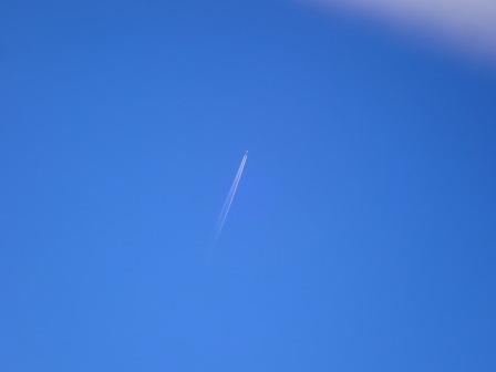 本日午前、西の空に飛行機雲