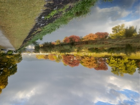 11月10日（月）07:20　朝の鴨川散歩、錦秋の鴨川の水面